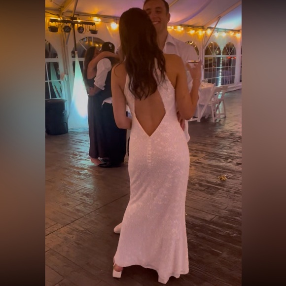 Meshki Emery White Beaded Lace Halter Maxi Dress - Small - Picture 10 of 10